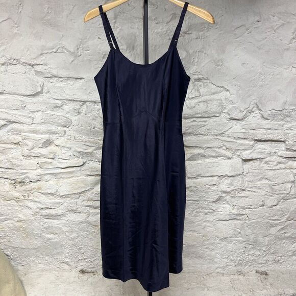 Tafetta Full Slip Dress Dark Blue Nylon Snip It Vintage 40s 50s - Picture 1 of 10